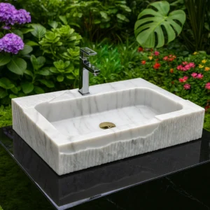 Handcrafted Modern Marble Sink with Natural Textured Surface - Image 4