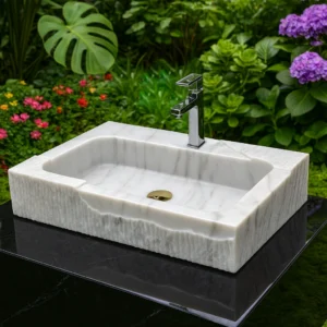 Handcrafted Modern Marble Sink with Natural Textured Surface - Image 3
