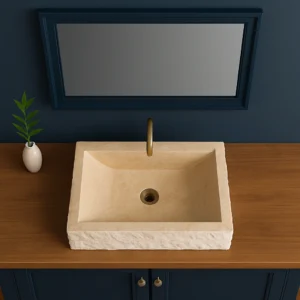 Handcrafted Modern Marble Sink with Raw Chiseled Texture - Image 4