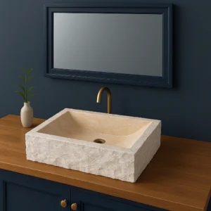 Handcrafted Modern Marble Sink with Raw Chiseled Texture - Image 5
