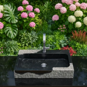 Handcrafted Modern Marble Sink with Raw Textured Exterior - Image 5