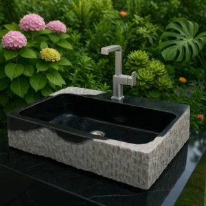 Handcrafted Modern Marble Sink with Raw Textured Exterior - Image 4