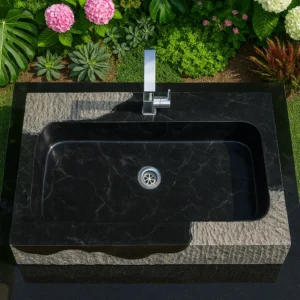 Handcrafted Modern Marble Sink with Raw Textured Exterior - Image 6