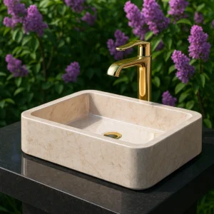 Handcrafted Modern Marble Sink with Rounded Corners - Image 3