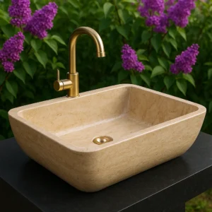 Handcrafted Modern Marble Sink with Rounded Corners - Image 4