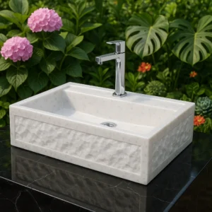 Handcrafted Modern Rectangular Marble Sink with Natural Textured Finish - Image 3
