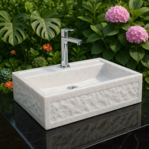 Handcrafted Modern Rectangular Marble Sink with Natural Textured Finish - Image 4