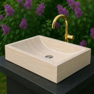 Modern Rectangular Marble Sink with Smooth Curved Basin - Image 3