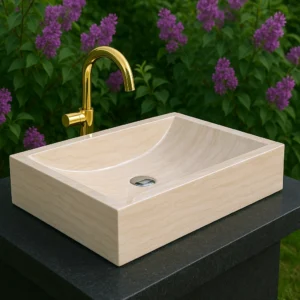 Modern Rectangular Marble Sink with Smooth Curved Basin - Image 4