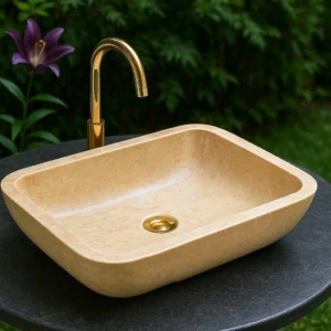 Handcrafted Natural Marble Sink with Organic Curved Design - Image 3