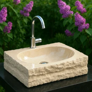 Handcrafted Organic Marble Sink with Natural Carved Texture - Image 3