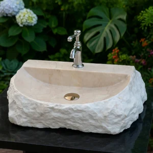 Handcrafted Organic Marble Sink with Natural Carved Texture - Image 4