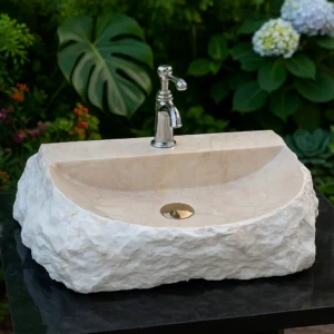 Handcrafted Organic Marble Sink with Natural Carved Texture - Image 3