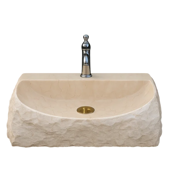 Handcrafted Organic Marble Sink with Natural Carved Texture