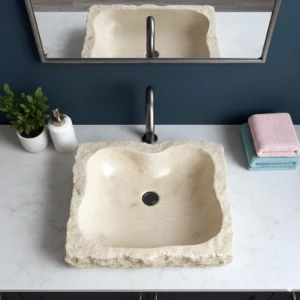 Handcrafted Organic Marble Sink with Natural Edge Design - Image 4