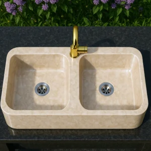 Handmade Modern Double-Bowl Marble Sink - Image 5