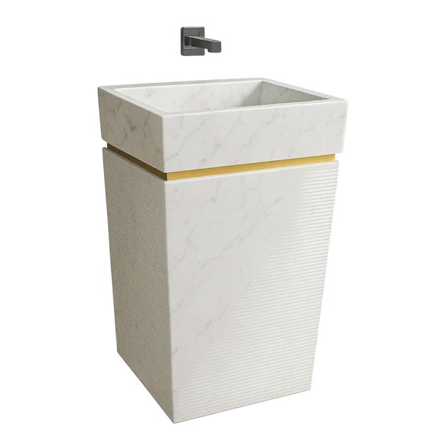Luxury Marble Pedestal Sink with Gold Accent – Modern Freestanding Stone Basin