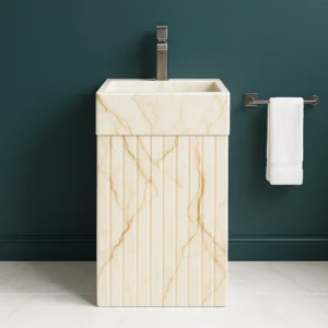 Luxury Pedestal Marble Sink – Handcrafted Fluted Design Bathroom Basin - Image 3