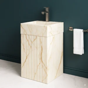 Luxury Pedestal Marble Sink – Handcrafted Fluted Design Bathroom Basin - Image 4
