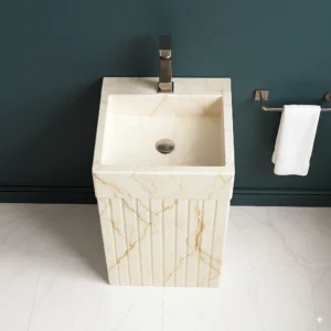 Luxury Pedestal Marble Sink – Handcrafted Fluted Design Bathroom Basin - Image 5