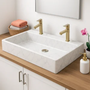 Marble Double Sink – Rectangular Vanity Basin - Image 4