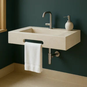 Minimalist Wall-Mounted Marble Basin with Integrated Towel Slot - Image 3