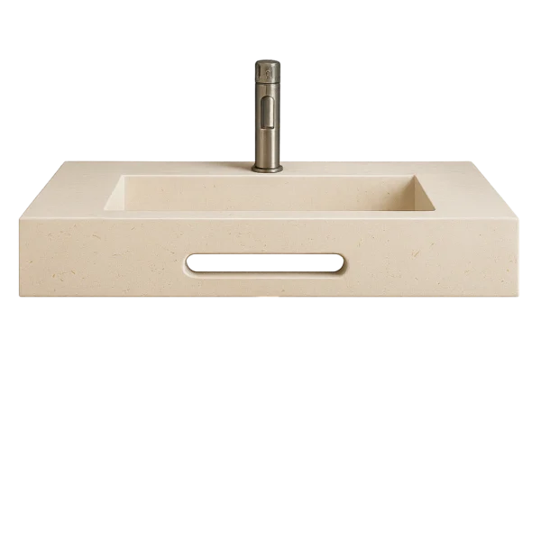 Minimalist Wall-Mounted Marble Basin with Integrated Towel Slot