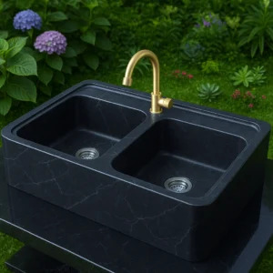 Modern Double Bowl Handcrafted Marble Sink - Image 5