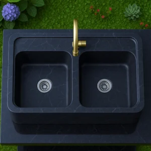 Modern Double Bowl Handcrafted Marble Sink - Image 3