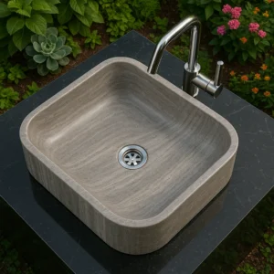 Modern Handcrafted Marble Sink with Rounded Corners - Image 4