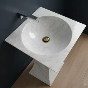 Modern Marble Pedestal Sink – Sculptural Freestanding Stone Basin - Image 3