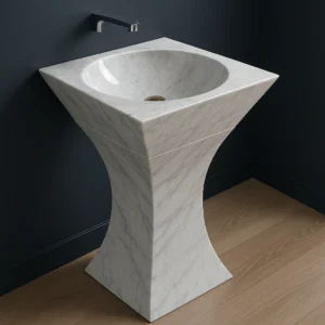 Modern Marble Pedestal Sink – Sculptural Freestanding Stone Basin - Image 4