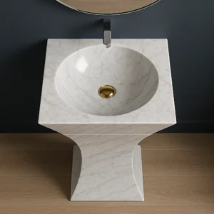 Modern Marble Pedestal Sink – Sculptural Freestanding Stone Basin - Image 6