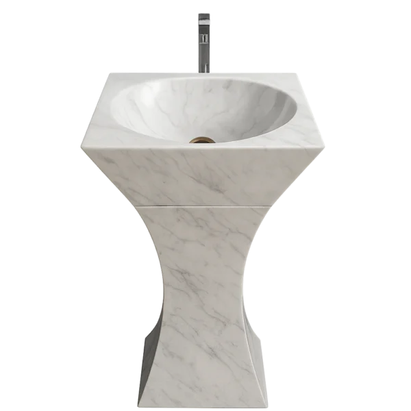 Modern Marble Pedestal Sink – Sculptural Freestanding Stone Basin