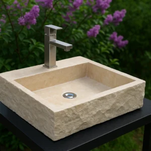 Modern Marble Sink with Natural Chiseled Texture - Image 3