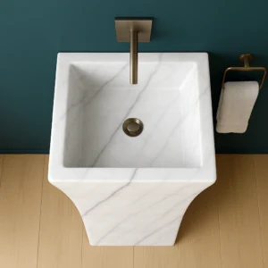 Modern Pedestal Marble Sink – Handcrafted Tall Stone Bathroom Basin - Image 3