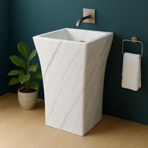 Modern Pedestal Marble Sink – Handcrafted Tall Stone Bathroom Basin - Image 4