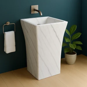 Modern Pedestal Marble Sink – Handcrafted Tall Stone Bathroom Basin - Image 5