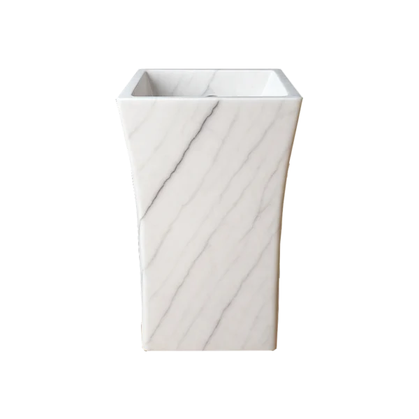 Modern Pedestal Marble Sink – Handcrafted Tall Stone Bathroom Basin