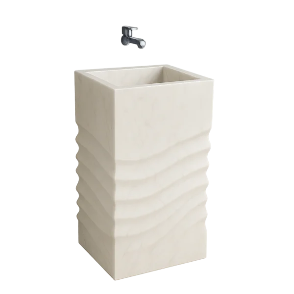 Modern Pedestal Marble Sink – Wave Pattern Freestanding Stone Basin
