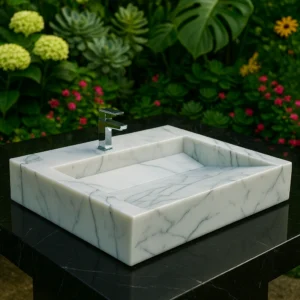 Modern Rectangular Marble Sink with Minimalist Form - Image 4