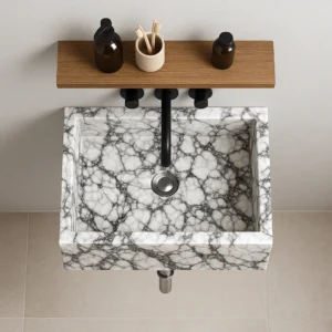 Modern Rectangular Marble Sink with Sculptural Edges - Image 6