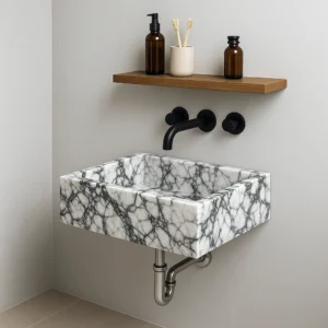 Modern Rectangular Marble Sink with Sculptural Edges - Image 3