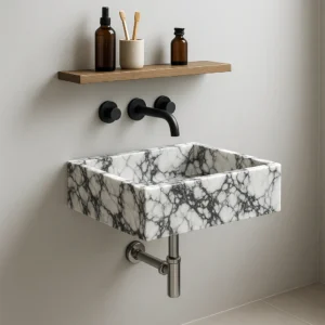 Modern Rectangular Marble Sink with Sculptural Edges - Image 4