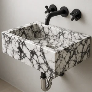 Modern Rectangular Marble Sink with Sculptural Edges - Image 5