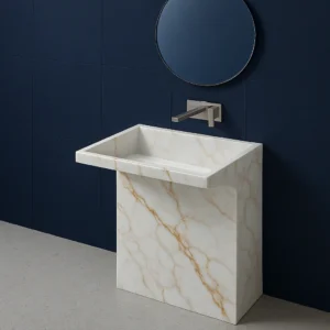 Pedestal Marble Sink – Modern Handcrafted Natural Stone Bathroom Basin (Copy) - Image 6