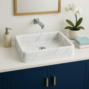 Rectangular Countertop Marble Sink – Modern Bathroom Basin - Image 3