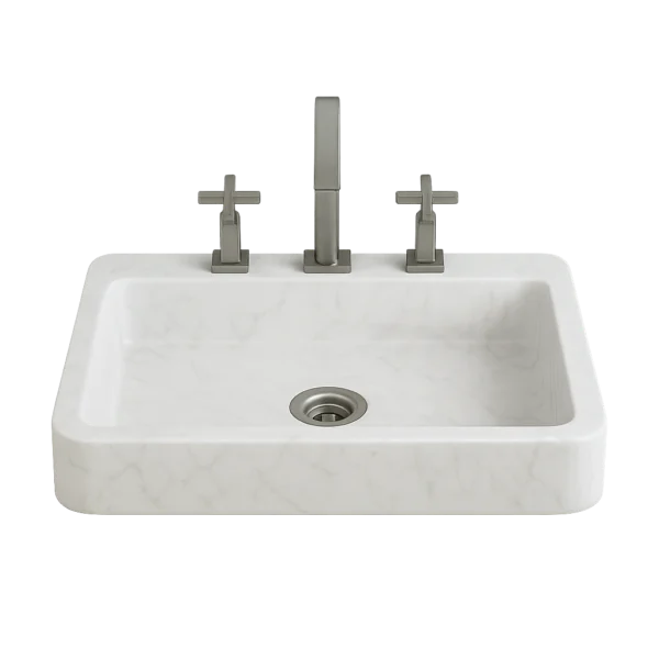 Semi-Undermount Marble Sink Modern Rectangular Basin