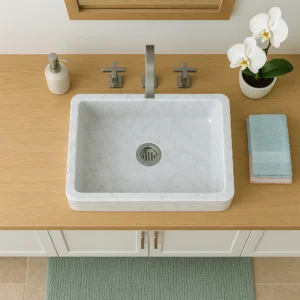 Semi-Undermount Marble Sink – Modern Rectangular Basin - Image 5