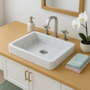 Semi-Undermount Marble Sink – Modern Rectangular Basin - Image 3